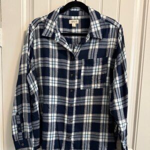 STYLE & CO DARK NAVY PLAID WOMENS BLOUSE SIZE 2X